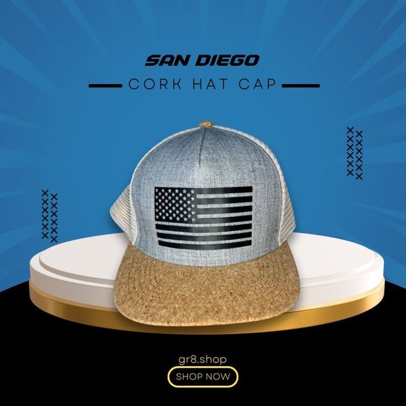 San Diego Cork Hat Cap With Mesh Back & American Flag Design - Picture 1 of 6